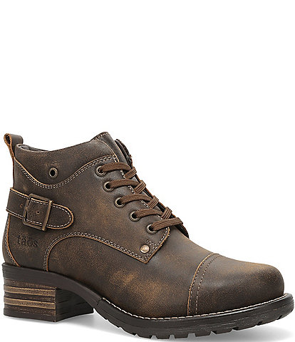 Taos Footwear Mini Crave Distressed Leather Buckle Strap Hardware Ankle Booties