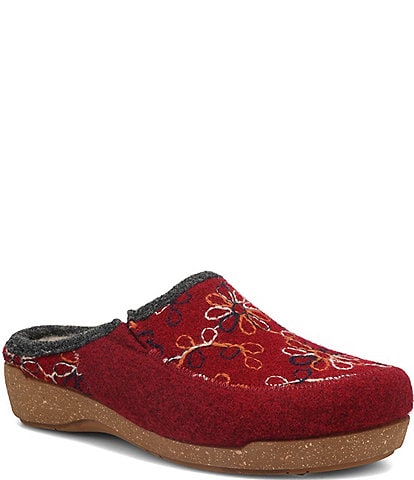 Taos Footwear Woolflower Floral Embroidered Wool Clogs