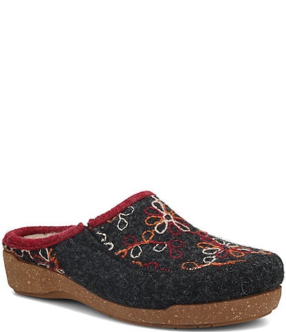 Taos Footwear Woolflower Floral Embroidered Wool Clogs