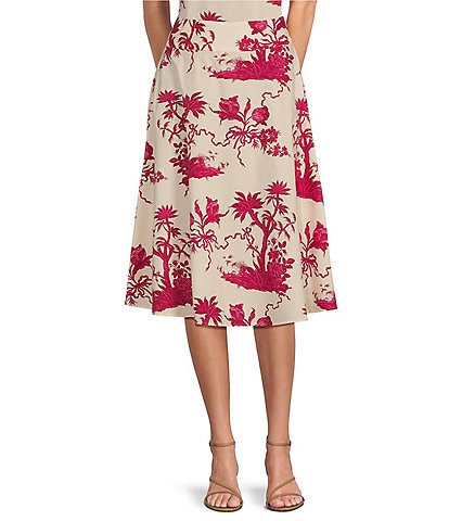 Tara Jarmon Jeanette Cotton Poplin Floral Print Midi A-Line Skirt