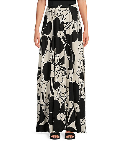 Tara Jarmon Joya Woven Satin Floral Print Maxi A-Line Skirt