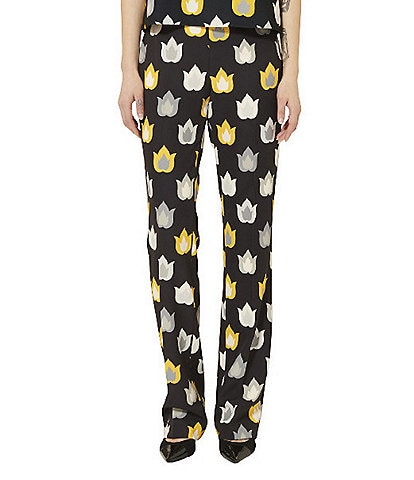 Tara Jarmon Paivan Woven Stretch Flame Print Mid Rise Straight Leg Pants
