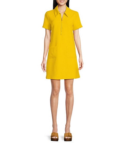 Tara Jarmon Rubina Solid Woven Point Collar Short Sleeve Shirt Dress