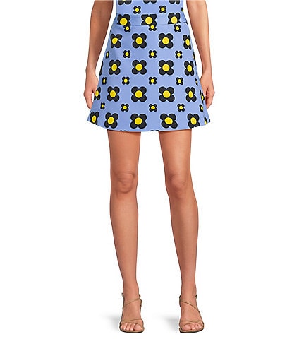 Tara Jarmon Tania Coordinating Geometric Daisy Print A-Line Mini Skirt