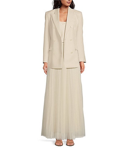 Tara Jarmon Viola Woven Wool-Blend Notch Collar Long Sleeve Suit Jacket & Juliette Pleated Tulle Elastic Waist A-Line Skirt