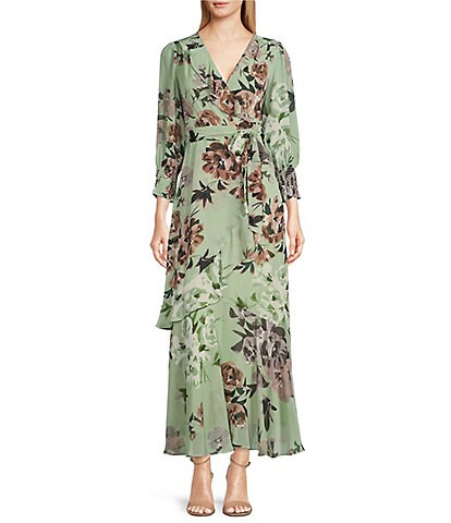 Taylor Floral Print Faux Wrap Long Sleeve Maxi Dress