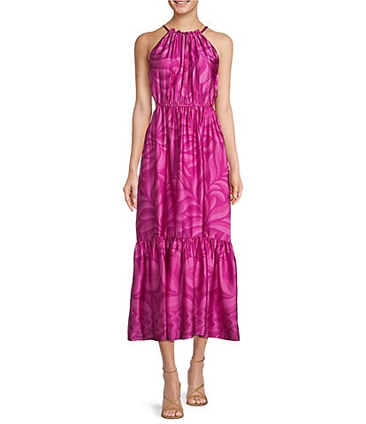 Taylor Printed Ruched Halter Neck Sleeveless Side Cut-Out Maxi Dress
