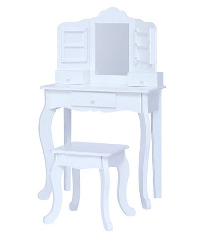 Teamson Kids Little Princess Anna Vanity Set with Mirror, Drawers, Jewelry Storage, and Stool