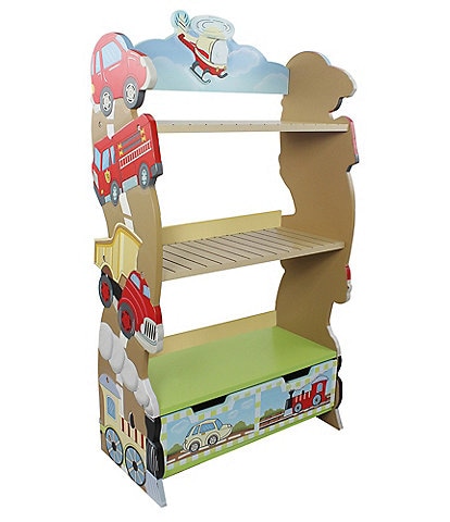 Teamson Kids Transportation Themed Wooden Bookshelf with Storage drawer