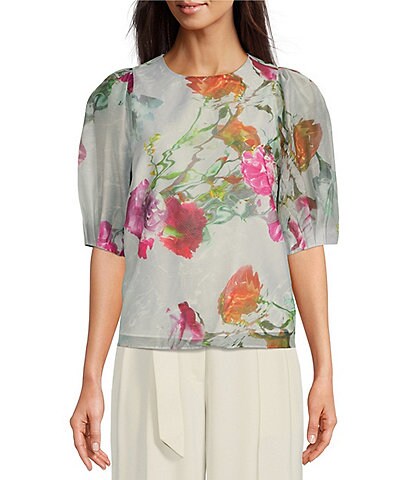 Ted Baker London Ayymee Floral Print Short Puffed Sleeve Blouse