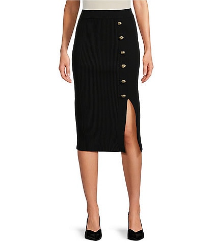 Ted Baker London Betylou Button Trim Front Slit Knit Knee Length Pull-On Pencil Skirt
