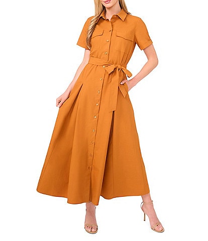 Ted Baker London Cotton Poplin Point Collar Short Sleeve Maxi Shirt Dress
