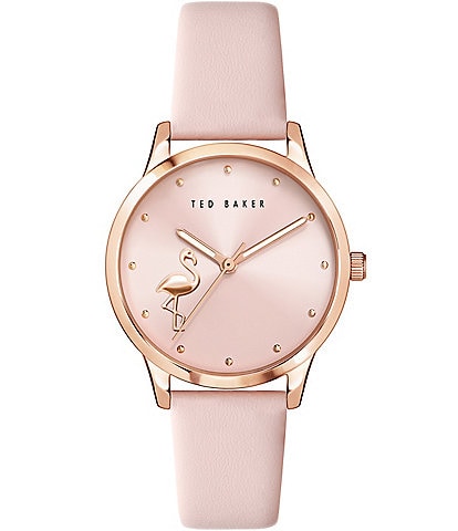 Ted Baker London Fitzrovia Flamingo Dial Pink Leather Strap Watch