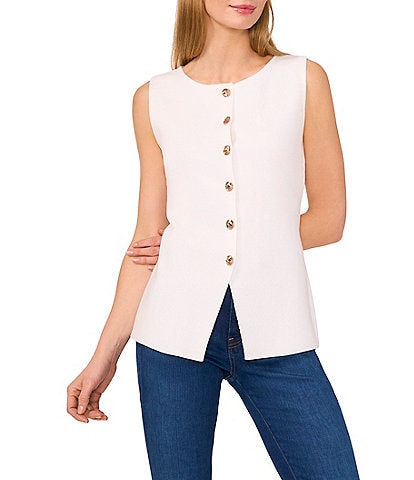 Ted Baker London Knit Crew Neck Sleeveless Button Front Top