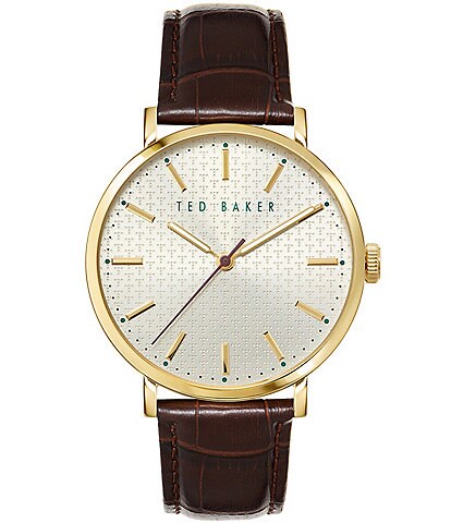 Ted Baker London Men's Phylipa Brown 3-Hand Leather Strap Watch