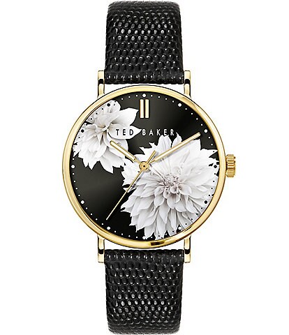 Ted Baker London Phylipa Peonia Black Leather Strap Watch