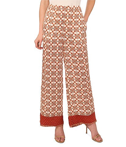Ted Baker London Printed Satin Elastic Waist Wide Leg Pants