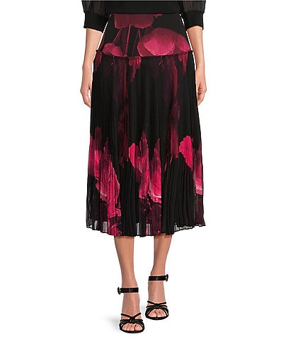 Ted Baker London Raychi Floral Print Tiered Pleated Hem A-Line Skirt