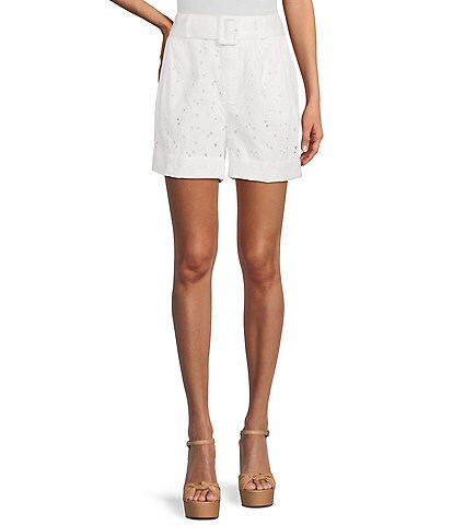 Ted Baker London Suzet Eyelet Woven Wide Matching Belt Tailored Shorts