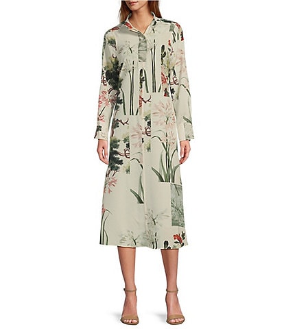 Ted Baker London Tayla Floral Print Stand Collar Long Sleeve Midi Dress