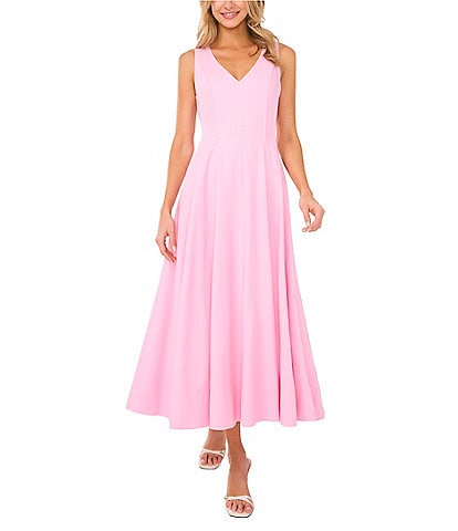 Ted Baker London V-Neck Sleeveless Pleated A-Line Maxi Dress