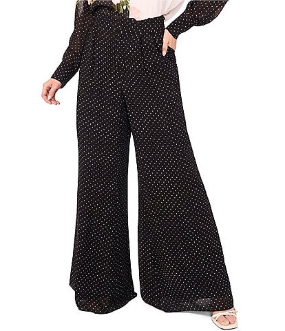 Ted Baker London Viscose Chiffon Polka Dot Print High Rise Wide Leg Pants