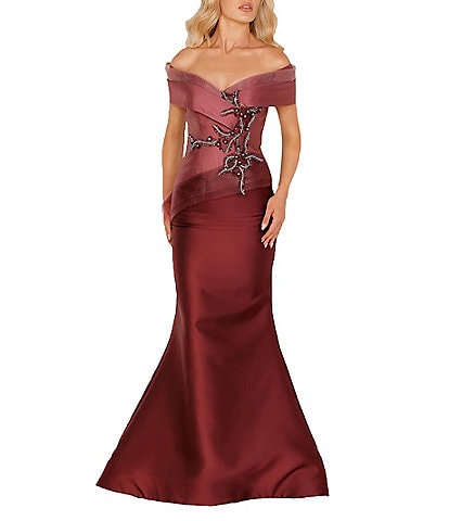 Terani Couture Beaded Off-the-Shoulder Mermaid Gown