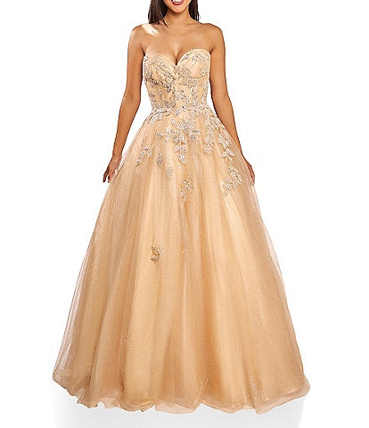 Terani Couture Beaded Shimmer Strapless Sleeveless Tulle Ball Gown