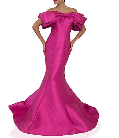 Terani Couture Bow Front Off the Shoulder Sleeveless Mermaid Gown