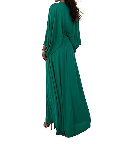 long sleeve dark green maxi dress Hunter Green V-Neck Maxi Dress With Long Sleeve And Slit
