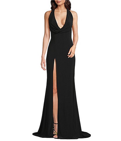 Terani Couture Halter Neck Sleeveless Jersey Column Gown