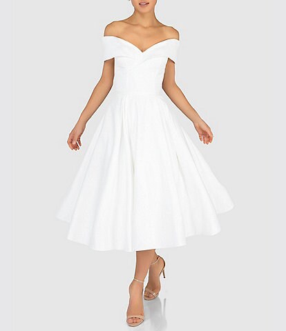 Terani Couture Off-the-Shoulder Short Sleeve Fit and Flare Dress