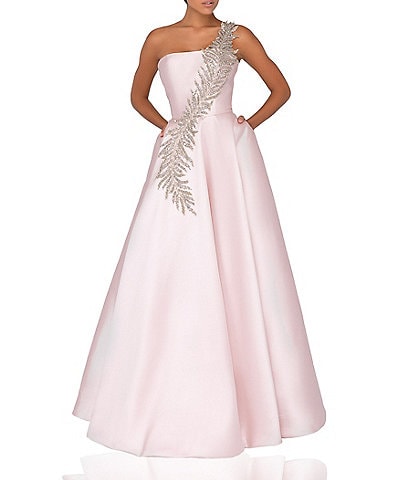 Terani Couture Sleeveless One Shoulder Beaded Strap Back Detail Ball Gown