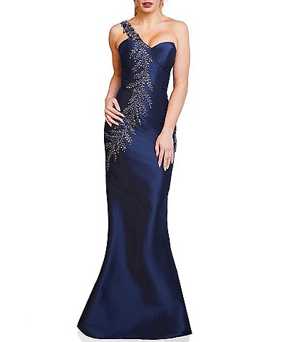 Terani Couture One Shoulder Sleeveless Beaded Gown