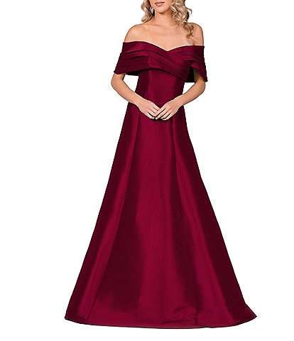 Terani Couture Pleated Off-the-Shoulder A-Line Gown