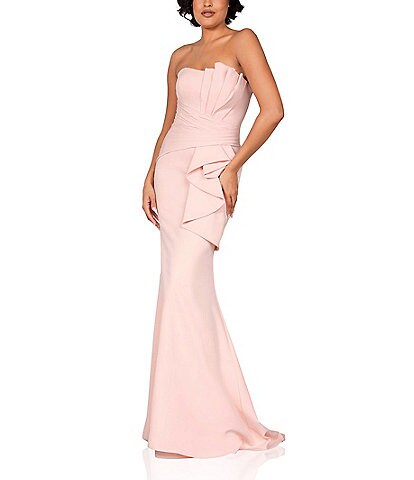Terani Couture Strapless Ruched Waist Ruffle Mermaid Gown