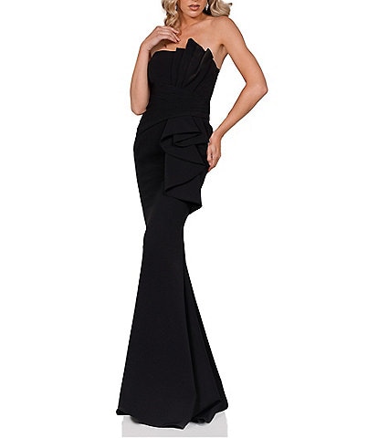 Terani Couture Strapless Ruched Waist Ruffle Mermaid Gown
