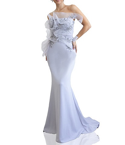 Terani Couture Strapless Sleeveless Beaded Bodice Mermaid Gown