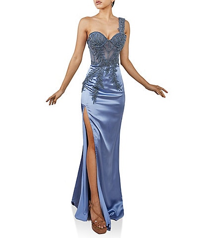 Terani Couture Sweetheart Neck Beaded Corset Satin Gown