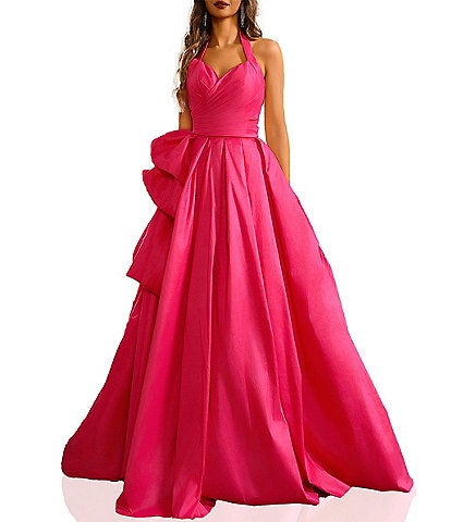 Terani Couture Taffeta Sweetheart Halter Neck Sleeveless Side Ruffle A-Line Ball Gown