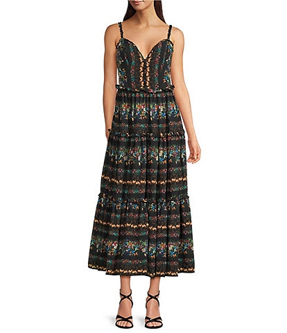 Terani Couture V-Neck Sleeveless Floral Printed Chiffon Maxi Dress