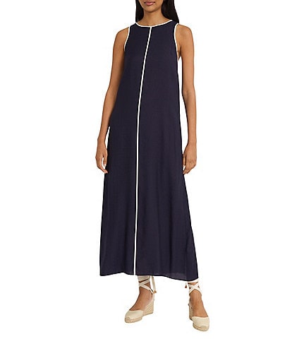 The Good Journey Crew Neck Keyhole Back Contrast Trim Crepe Maxi Dress