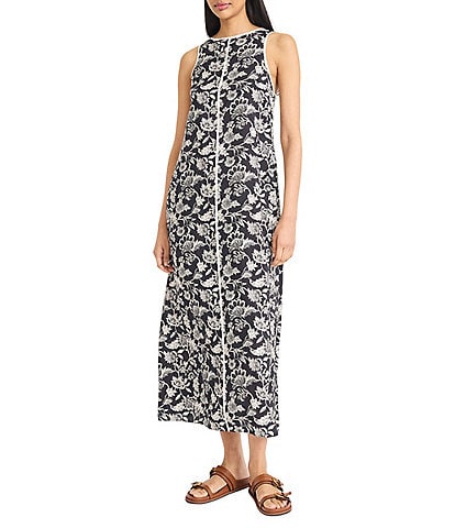 The Good Journey Crew Neck Keyhole Back Printed Rayon Blend Maxi Dress