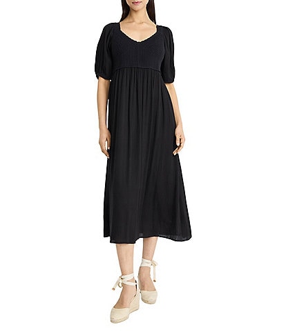 The Good Journey Puff Sleeve Midi Dress