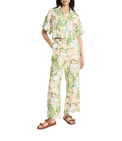 The Good Journey Tropical Floral Woven Collared Button Front 2-Piece Pant Set