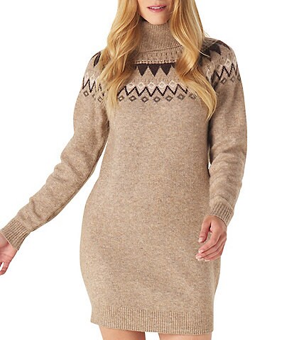 The Normal Brand Arvada Fair Isle Print Turtleneck Long Sleeve Sweater Dress