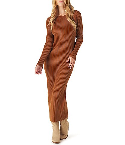 The Normal Brand Ava Crew Neck Long Sleeve Ribbed Knit Maxi Sweater Dress
