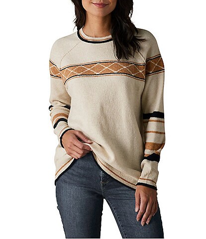 The Normal Brand Marianna Crew Neck Raglan Sleeve Contrast Color Stripe Sweater
