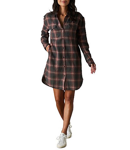 The Normal Brand Mountain Long Sleeve Plaid Cotton Shirt Dress