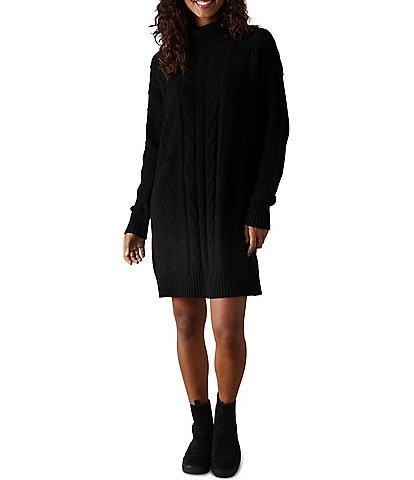 The Normal Brand Rosa Turtleneck Knitted Textured Cable Sweater Oversized Mini Dress